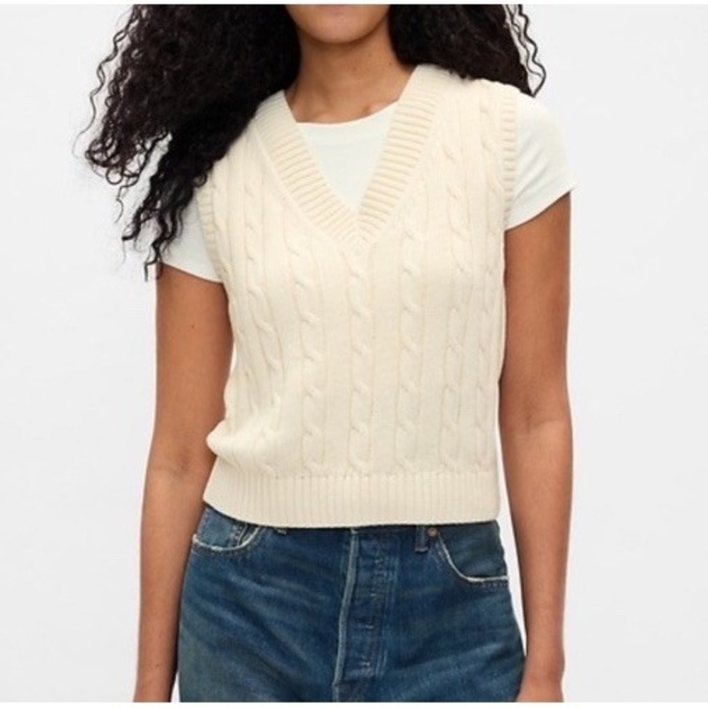 NWT Gap Cream Oversized Cotton Cable-Knit V-Neck Sweater Vest Women's XL Tall
